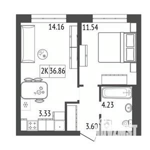 2-к квартира, вторичка, 37м2, 4/17 этаж