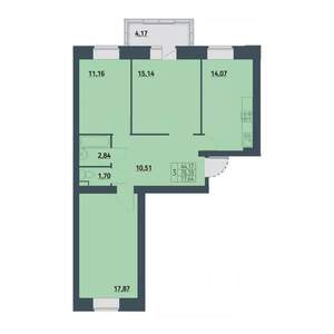 3-к квартира, строящийся дом, 78м2, 2/9 этаж