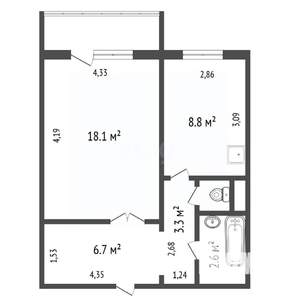 1-к квартира, вторичка, 41м2, 3/10 этаж