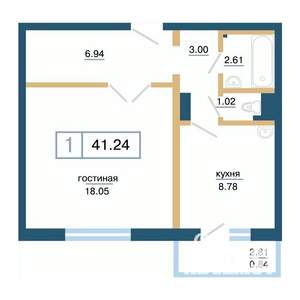 1-к квартира, вторичка, 41м2, 4/17 этаж