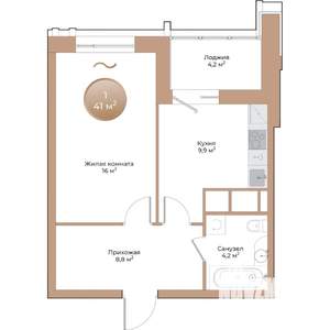 1-к квартира, вторичка, 41м2, 8/24 этаж