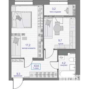 1-к квартира, вторичка, 44м2, 6/24 этаж