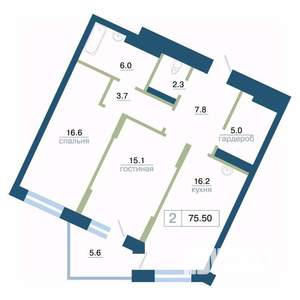 2-к квартира, вторичка, 76м2, 19/24 этаж
