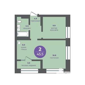 2-к квартира, вторичка, 46м2, 10/16 этаж