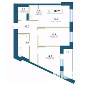 3-к квартира, строящийся дом, 79м2, 4/24 этаж