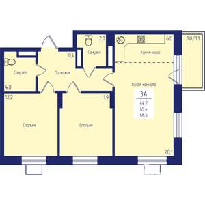 3-к квартира, вторичка, 67м2, 20/24 этаж