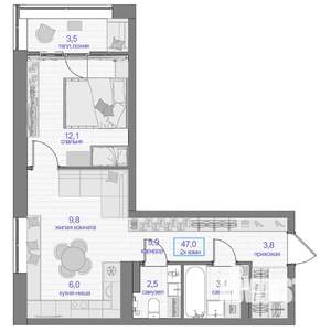 2-к квартира, вторичка, 47м2, 10/24 этаж