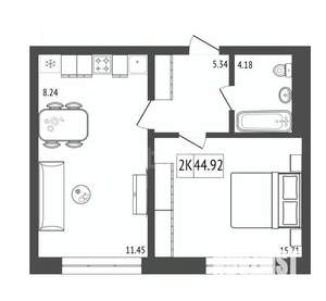 2-к квартира, вторичка, 45м2, 8/17 этаж