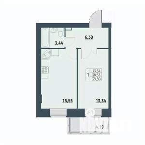 1-к квартира, строящийся дом, 40м2, 9/9 этаж