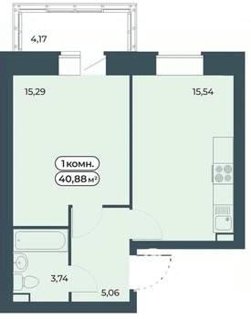 1-к квартира, строящийся дом, 41м2, 3/9 этаж