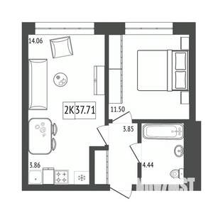 2-к квартира, строящийся дом, 38м2, 2/17 этаж