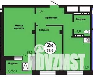 2-к квартира, строящийся дом, 59м2, 11/19 этаж