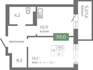 1-к квартира, вторичка, 39м2, 15/16 этаж