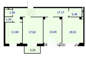 3-к квартира, строящийся дом, 87м2, 3/9 этаж