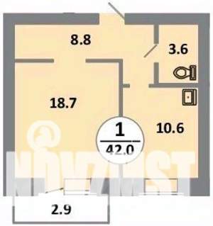 1-к квартира, вторичка, 39м2, 1/14 этаж
