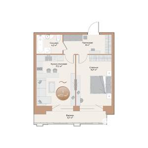 1-к квартира, вторичка, 47м2, 3/24 этаж