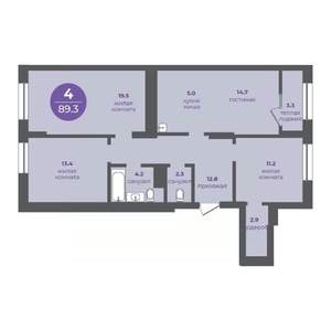 4-к квартира, вторичка, 90м2, 16/24 этаж