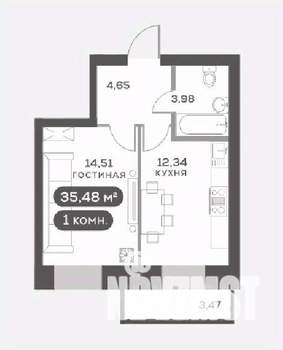 1-к квартира, вторичка, 35м2, 4/15 этаж