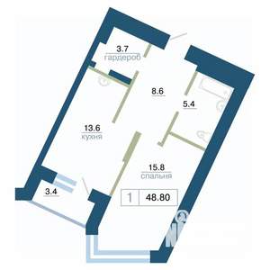1-к квартира, вторичка, 49м2, 4/24 этаж