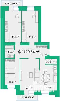 4-к квартира, строящийся дом, 120м2, 8/9 этаж