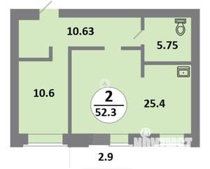 2-к квартира, строящийся дом, 52м2, 1/14 этаж