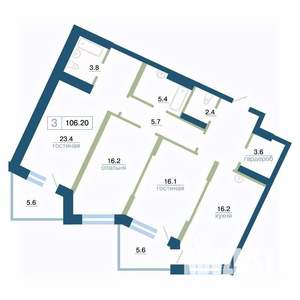 3-к квартира, вторичка, 106м2, 21/24 этаж