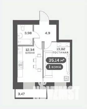 1-к квартира, вторичка, 35м2, 4/15 этаж