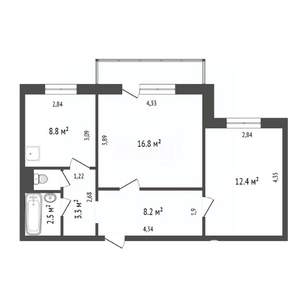 2-к квартира, вторичка, 53м2, 9/10 этаж