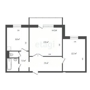 2-к квартира, вторичка, 53м2, 2/10 этаж