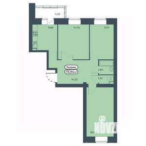 3-к квартира, вторичка, 74м2, 1/9 этаж