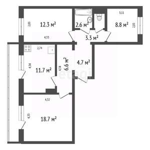 3-к квартира, вторичка, 70м2, 14/15 этаж