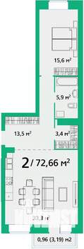 2-к квартира, вторичка, 73м2, 2/9 этаж
