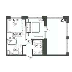 2-к квартира, вторичка, 42м2, 7/17 этаж