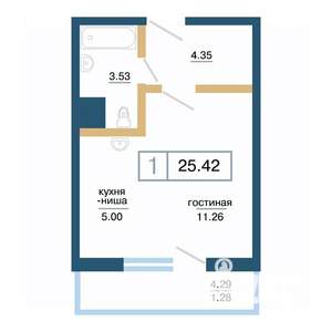 1-к квартира, строящийся дом, 25м2, 13/17 этаж
