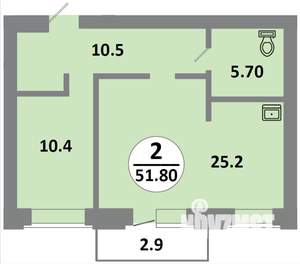 2-к квартира, строящийся дом, 52м2, 4/14 этаж
