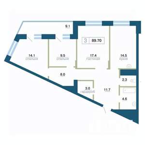 3-к квартира, строящийся дом, 90м2, 5/24 этаж