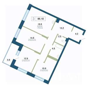 3-к квартира, строящийся дом, 86м2, 2/24 этаж