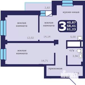 3-к квартира, вторичка, 61м2, 12/25 этаж