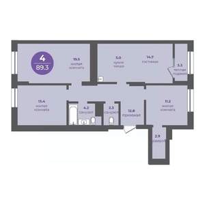 4-к квартира, вторичка, 90м2, 19/24 этаж