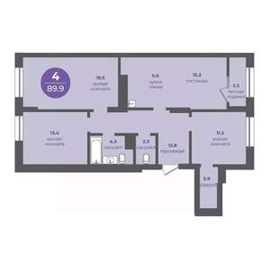 4-к квартира, вторичка, 90м2, 4/24 этаж