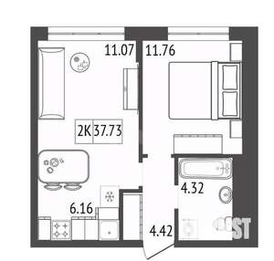 2-к квартира, вторичка, 38м2, 16/17 этаж