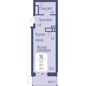Студия квартира, вторичка, 29м2, 4/24 этаж