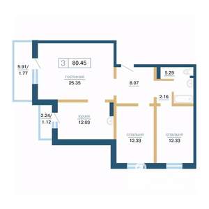 3-к квартира, вторичка, 80м2, 5/17 этаж