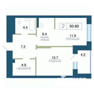 2-к квартира, вторичка, 51м2, 3/24 этаж