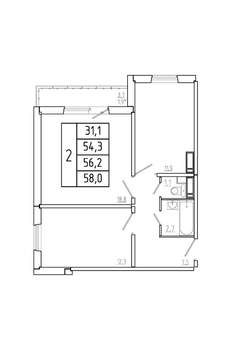 2-к квартира, вторичка, 56м2, 6/17 этаж