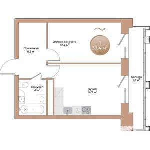 1-к квартира, вторичка, 39м2, 2/24 этаж