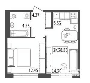 2-к квартира, вторичка, 39м2, 3/17 этаж