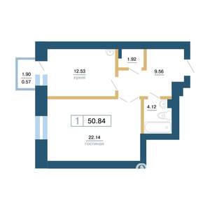 1-к квартира, вторичка, 51м2, 2/7 этаж