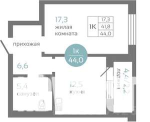 1-к квартира, строящийся дом, 44м2, 4/19 этаж