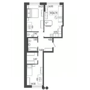 3-к квартира, строящийся дом, 67м2, 11/17 этаж